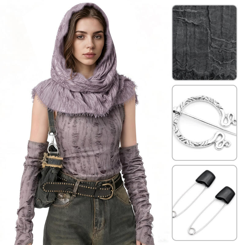 Men'S Viking Accessories - Medieval Hooded Tattered Scarf Viking Shawl