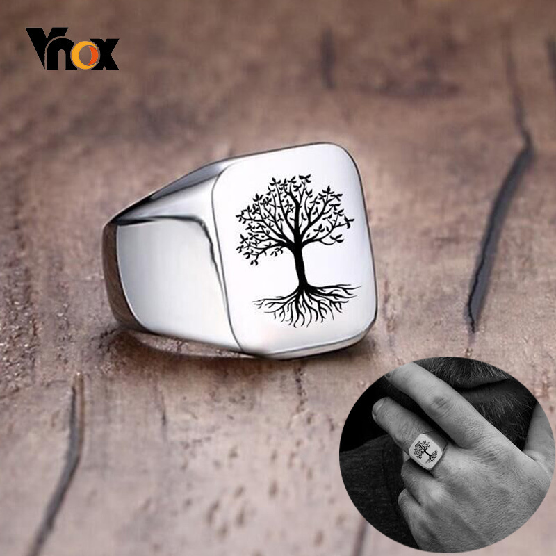Signet Ring Men - Vnox Rock Punk Tree Of Life