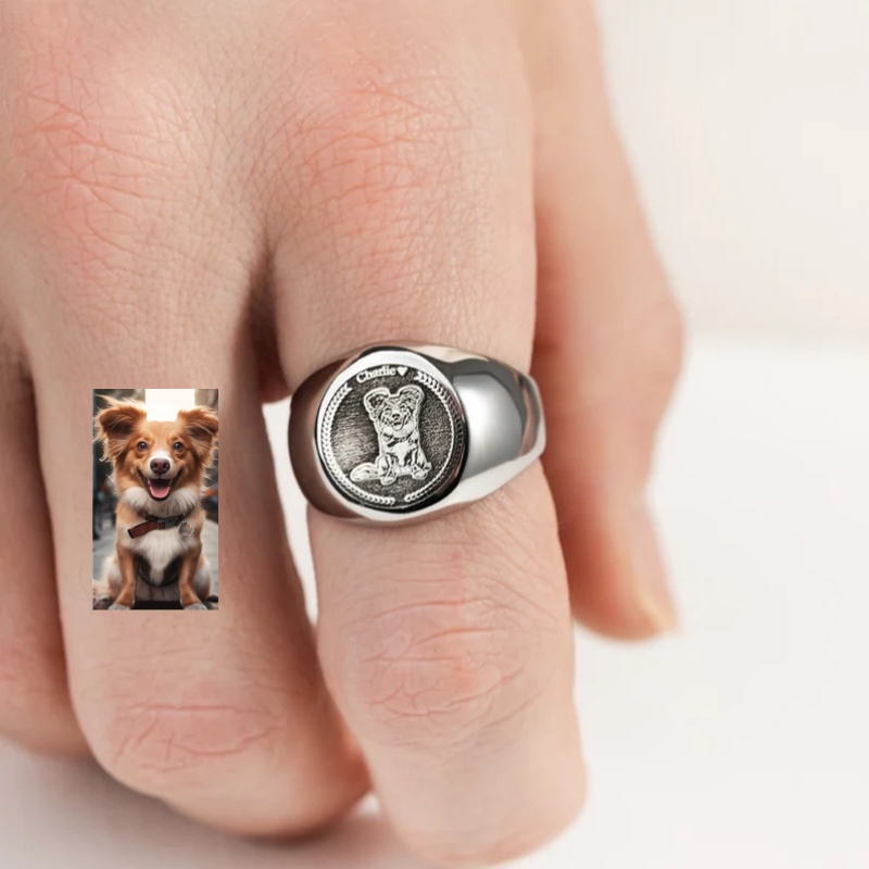 Custom Engrave Photo Signet Ri - огляд і ціна Signet Ring Men