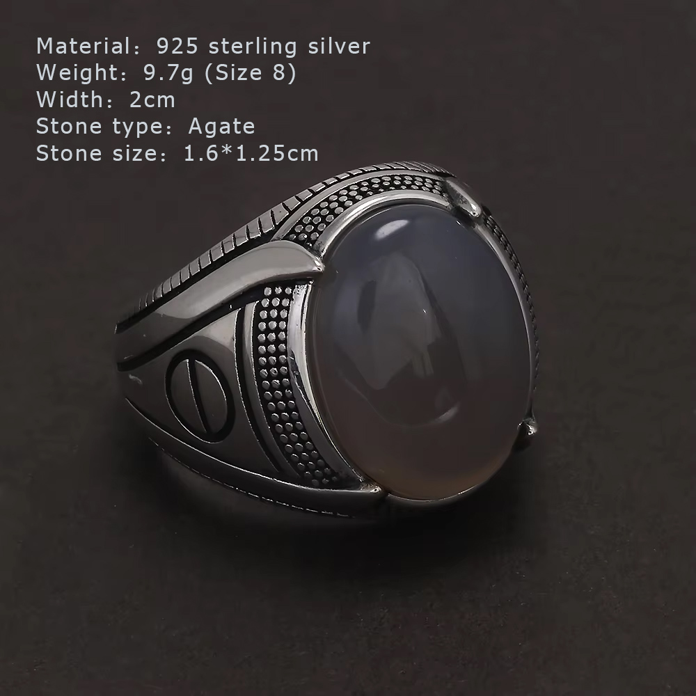 S925 Sterling Silver Agate Sig - огляд і ціна Signet Ring Men