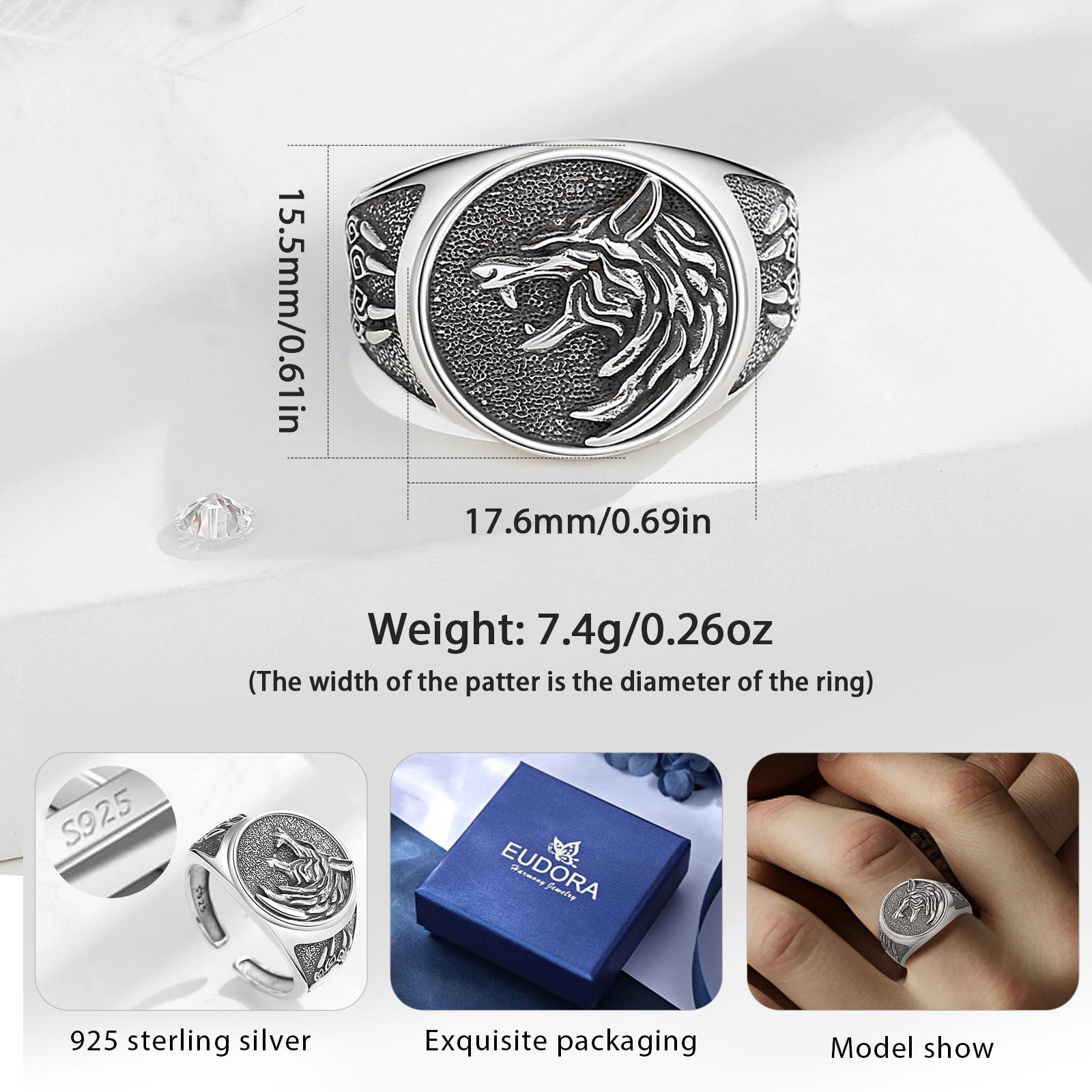 Eudora 925 Sterling Silver Vik - огляд і ціна Signet Ring Men