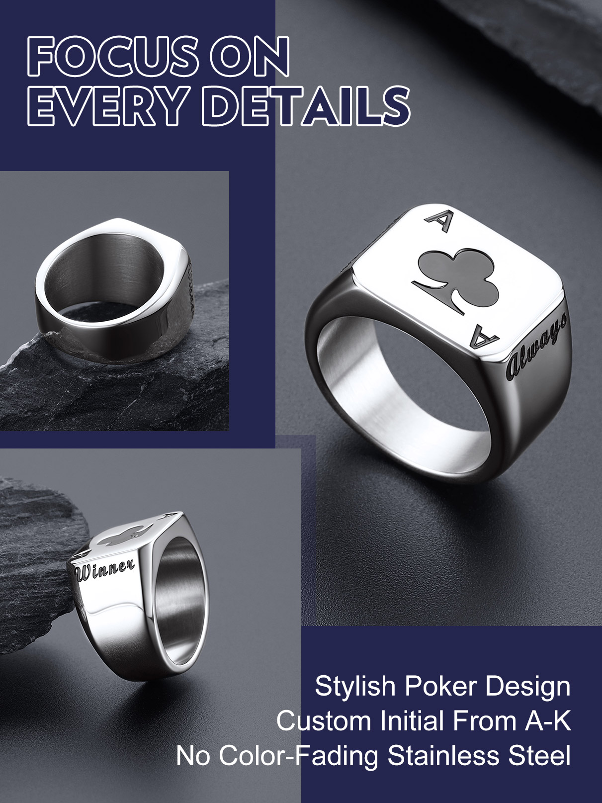 U7 Customized Square Rectangle - огляд і ціна Signet Ring Men