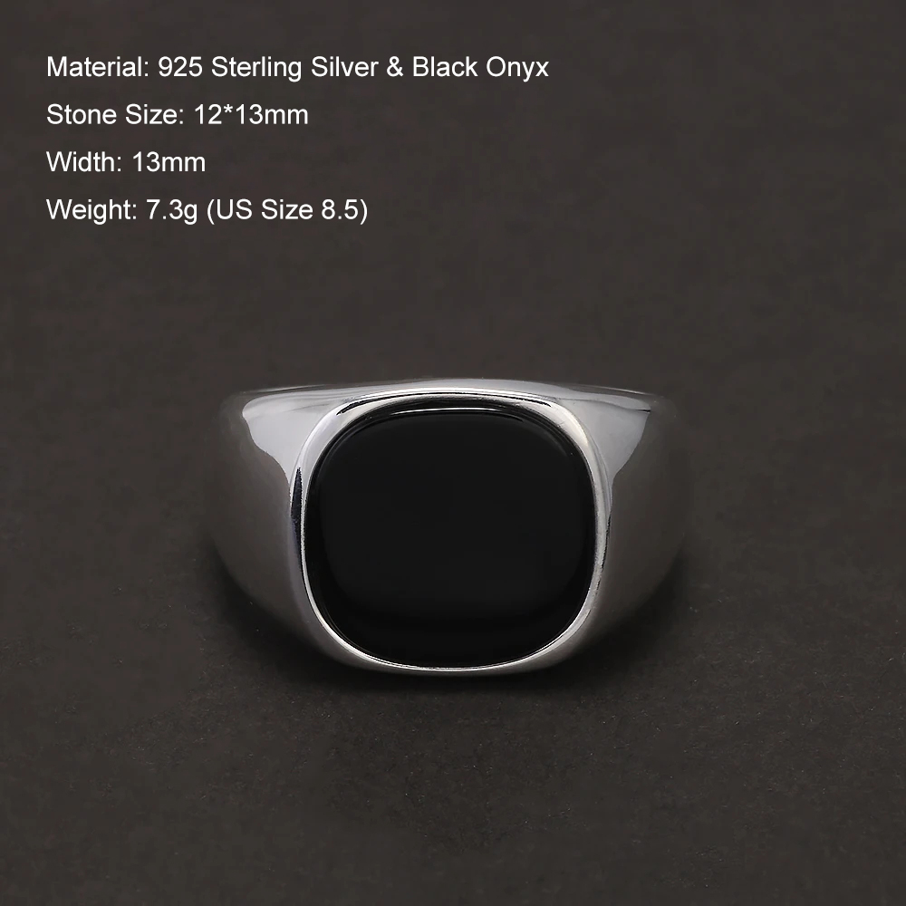 S925 Sterling Silver Black Ony - огляд і ціна Signet Ring Men