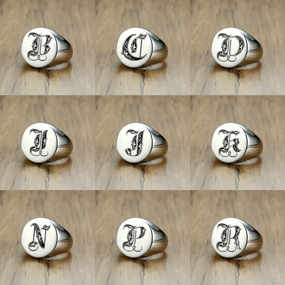 Vnox Stylish Pattern Font Init - огляд і ціна Signet Ring Men